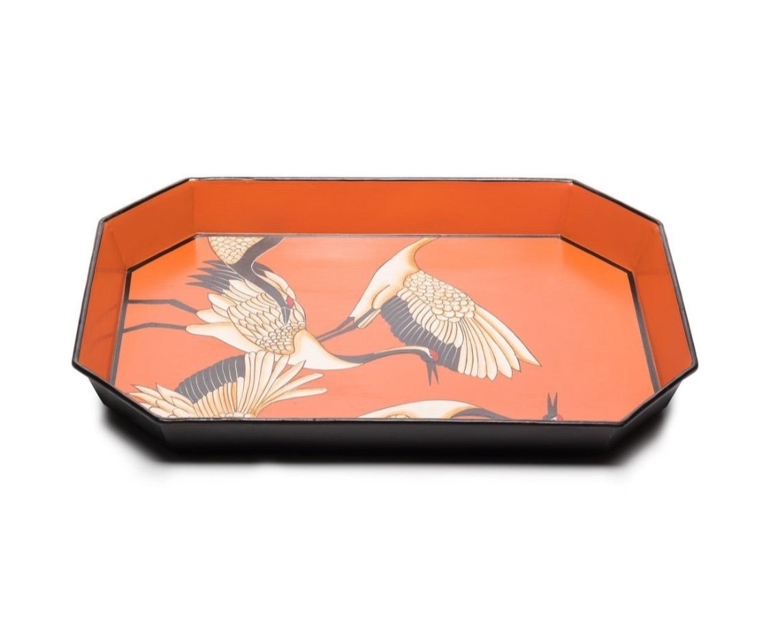 Hand-decorated heron tray