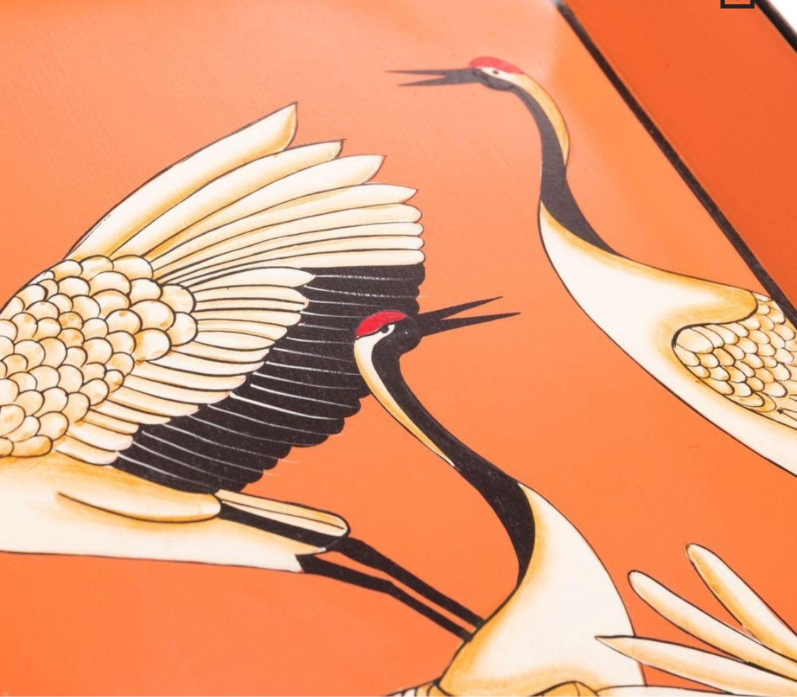 Hand-decorated heron tray