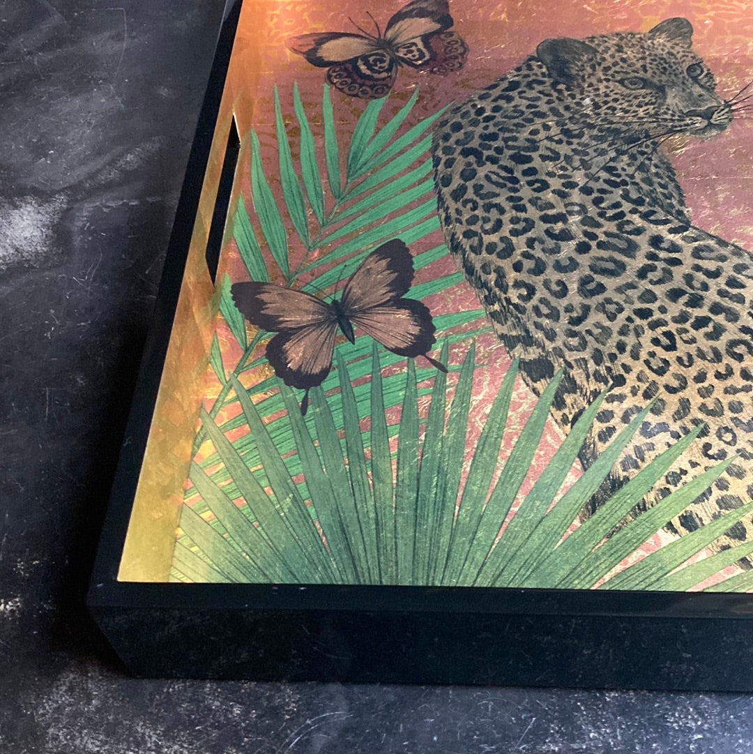 Lacquered leopard square tray