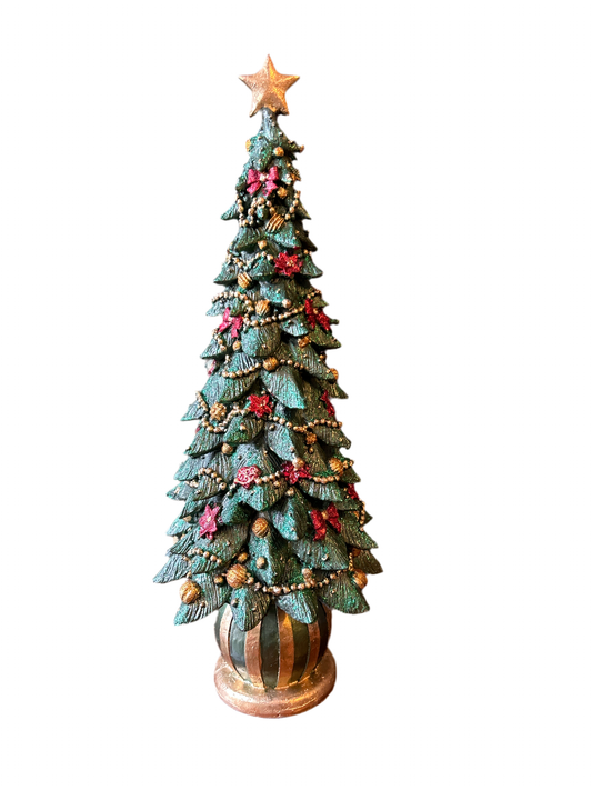 Albero di Natale grande in resina verde con base righe