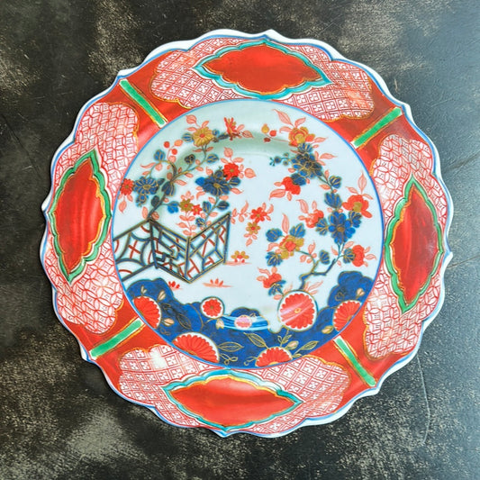 Grand plat décoratif chinois bleu rouge Vito Nesta Illusions