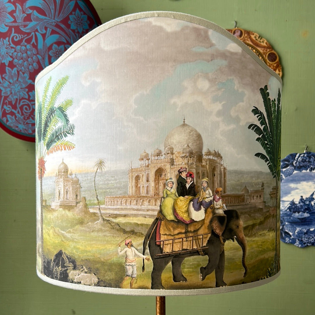 Burnished gold leaf lamp with India lampshade