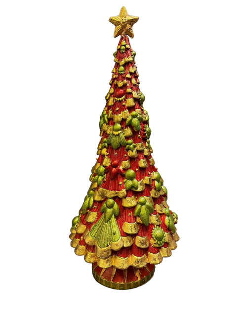 Albero di Natale rosso con angeli medio h cm 32