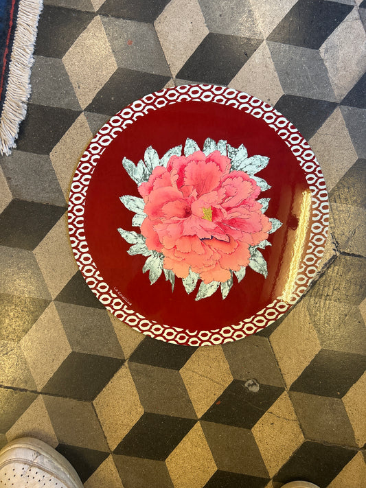 Sottopiatto Panarea Ikat fiore rosa su Bordeaux cm 34