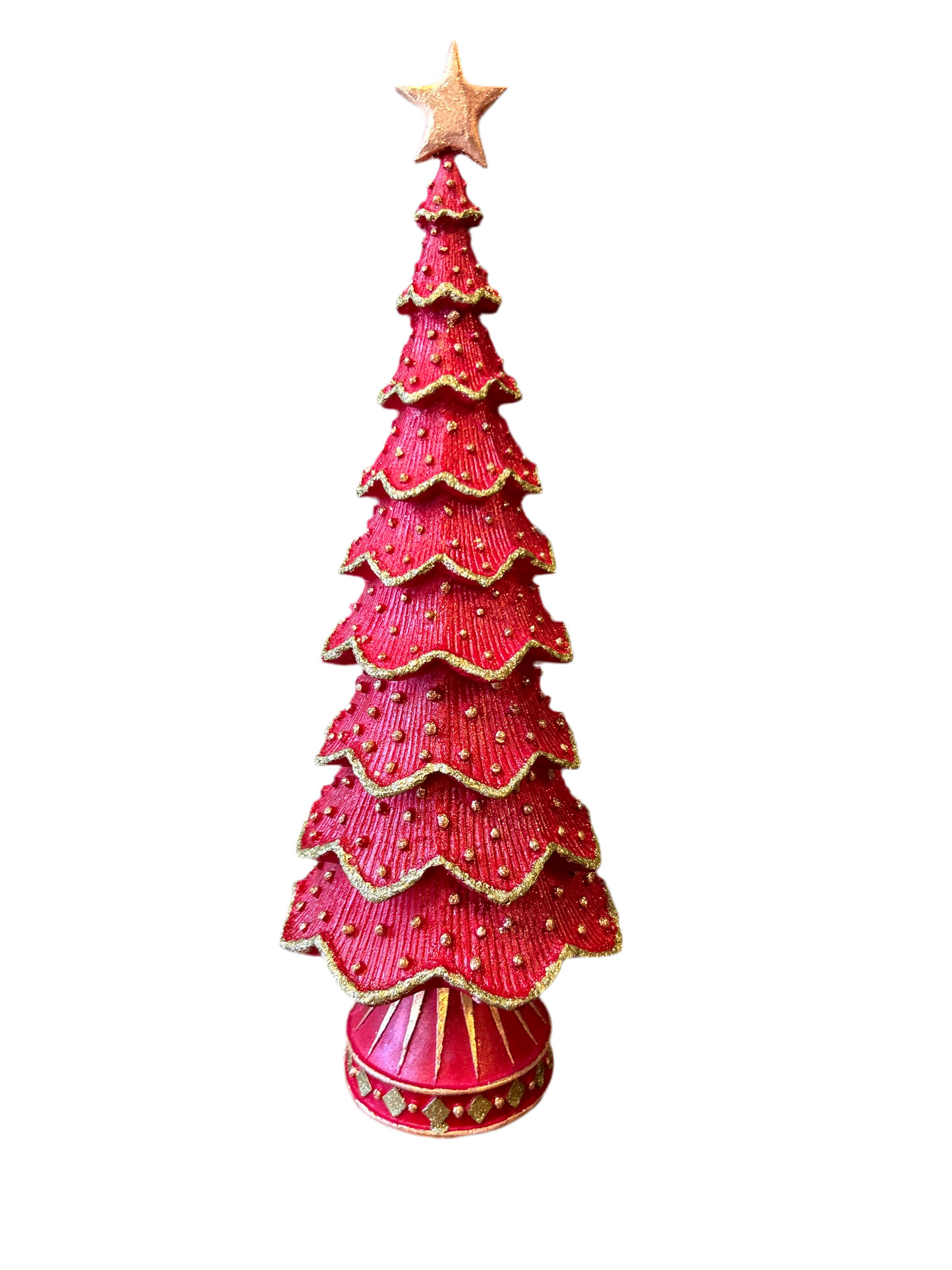 Albero di Natale in resina medio stella e pallini rosso