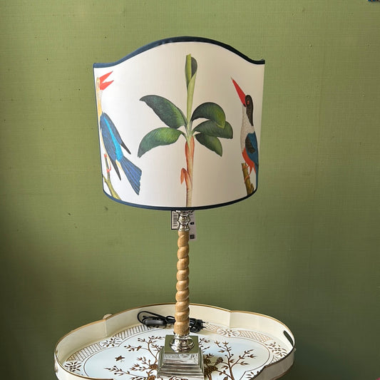 Torchon wooden lamp with kingfisher shaped lampshade