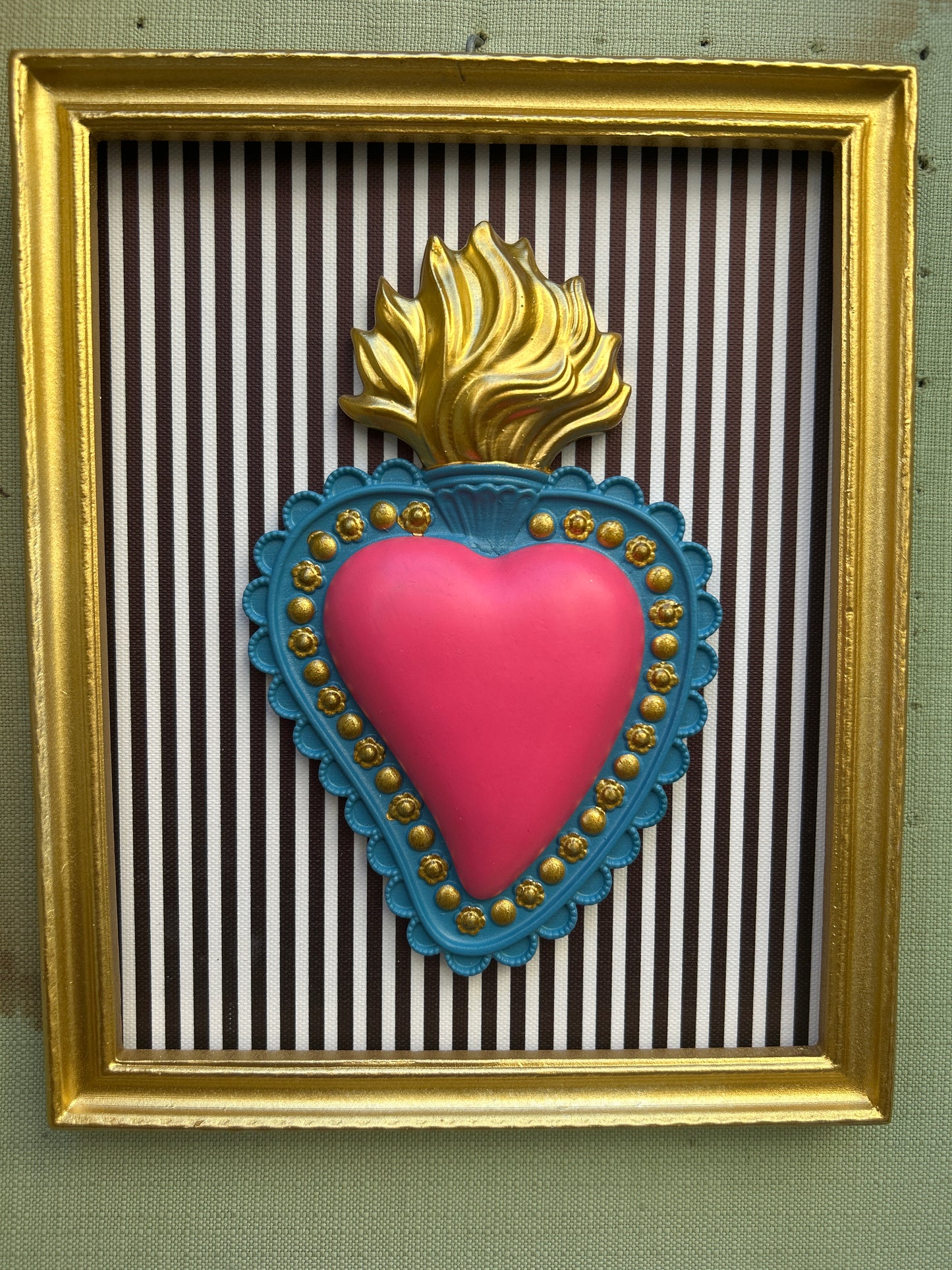 Quadretto cuore rosa righe Bordeaux