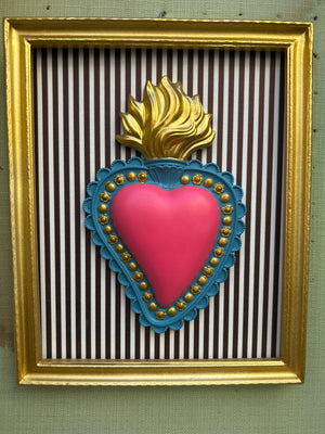 Quadretto cuore rosa righe Bordeaux