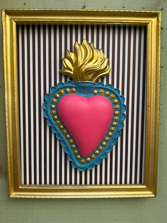 Quadretto cuore rosa righe Bordeaux