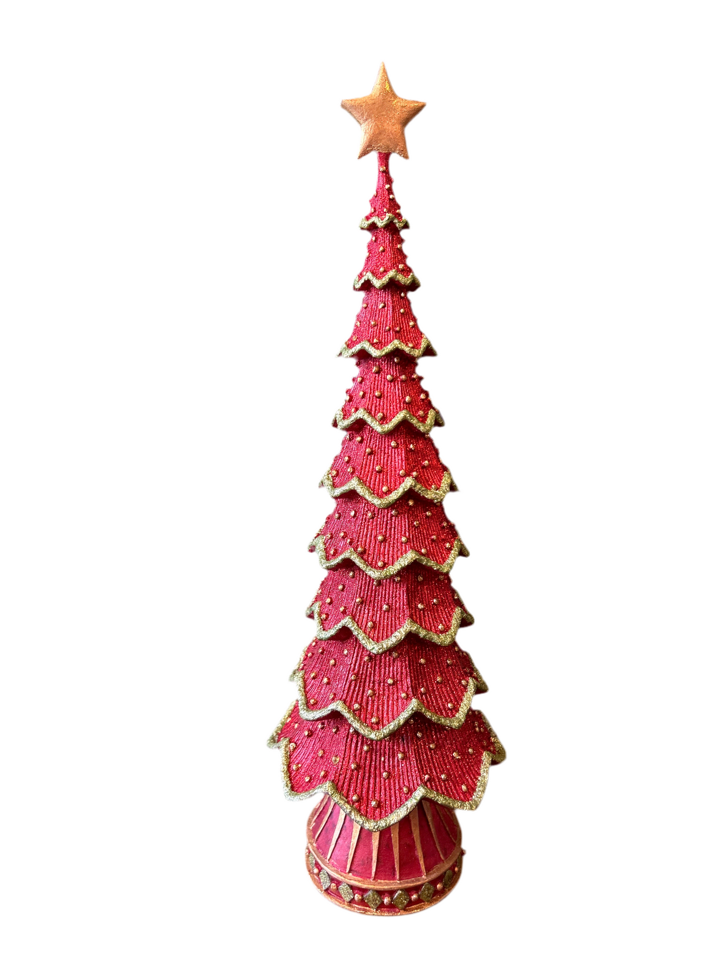 Albero di Natale in resina rosso grande pallino e stella