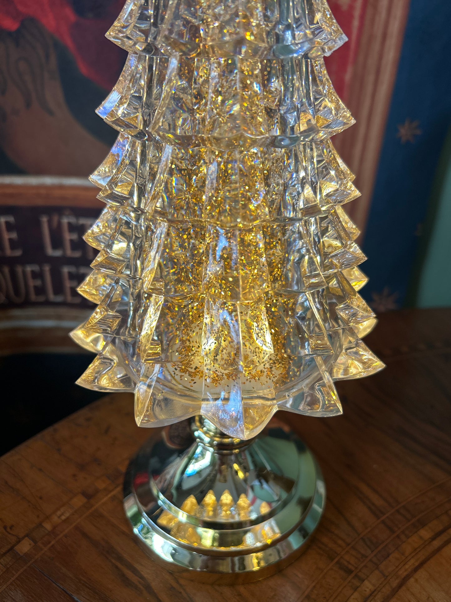 Albero di Natale Trasparente e Oro con Luci e musica