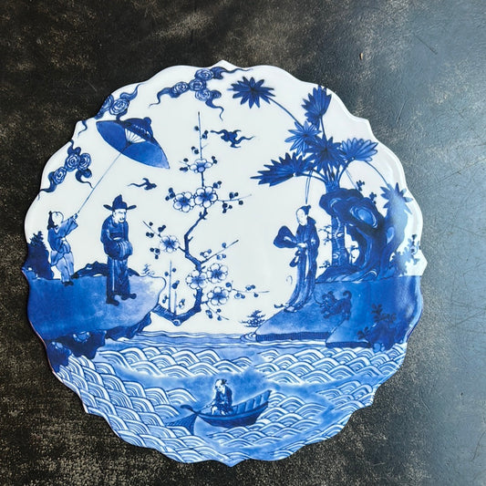 Vito Nesta Illusions Grand plat décoratif chinois, bleu