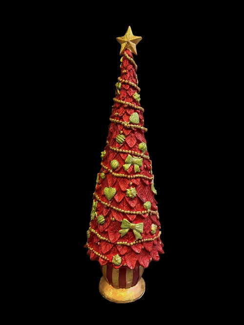 Albero di Natale medio rosso cuori e fiocchi h cm 34