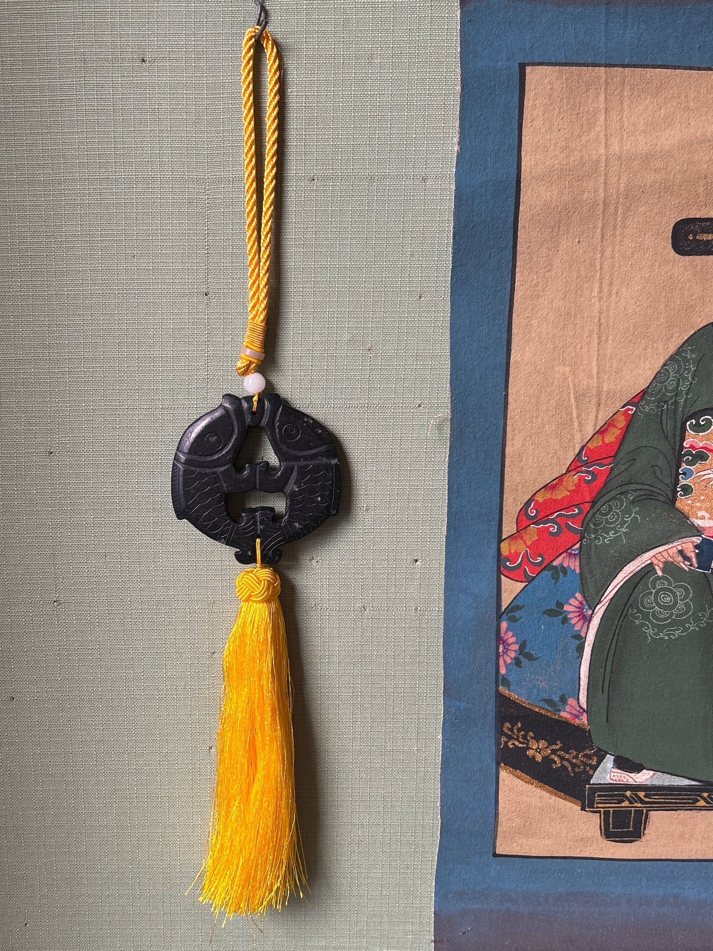 Nappina Feng shui pesci neri nappa gialla