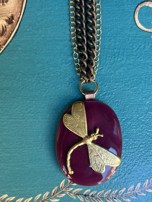 Collana con ciondolo in vetro fuso di Murano libellula color amethyst