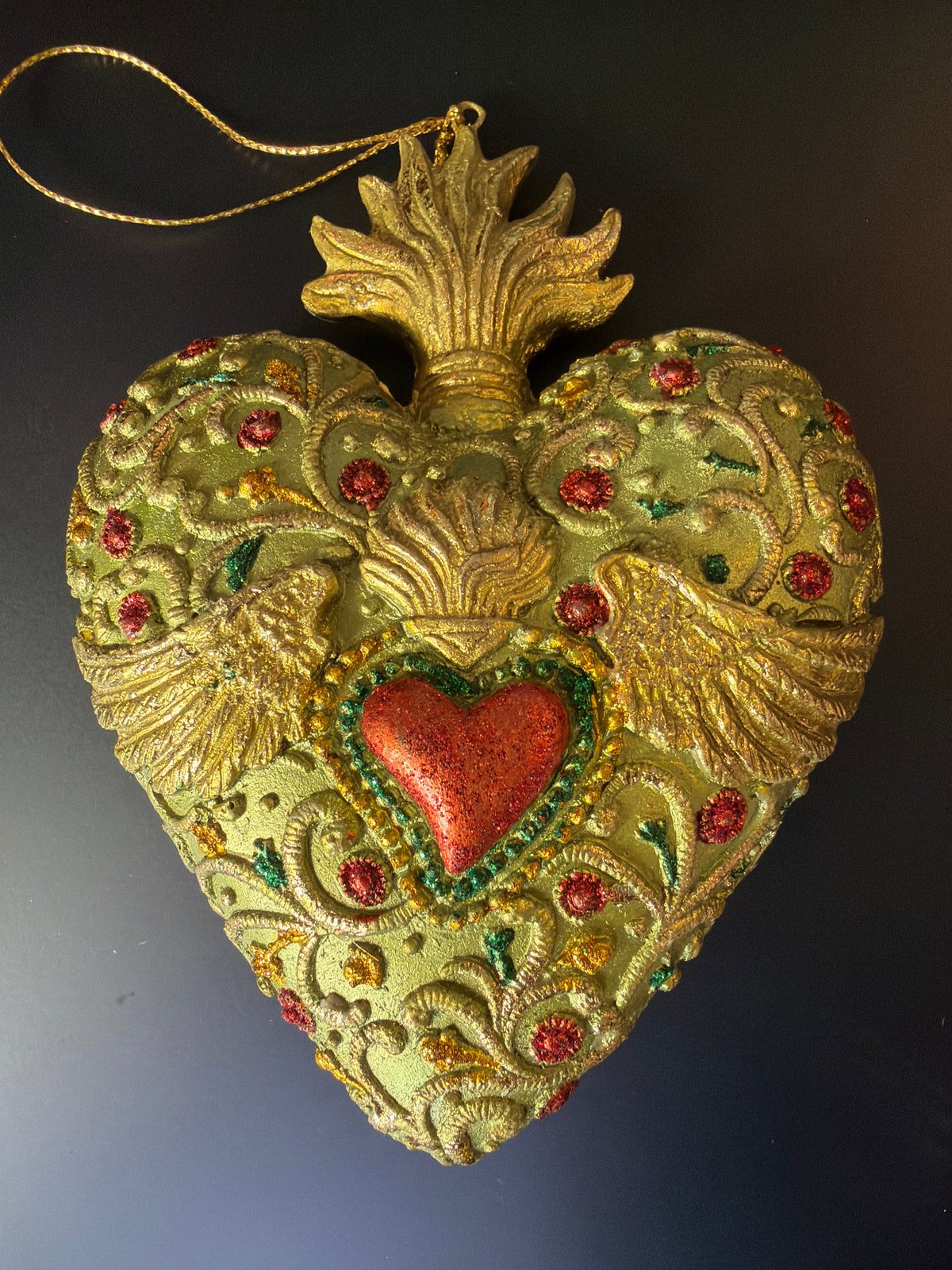 Cuore sacro da appendere lime cm 14