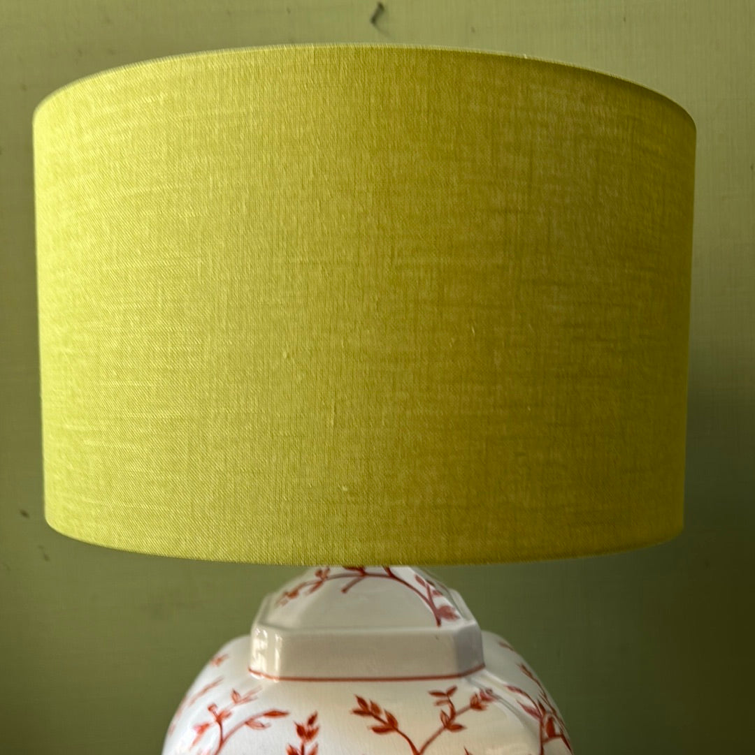 Ceramic lamp with Brittany orange decoration and green cotton lampshade