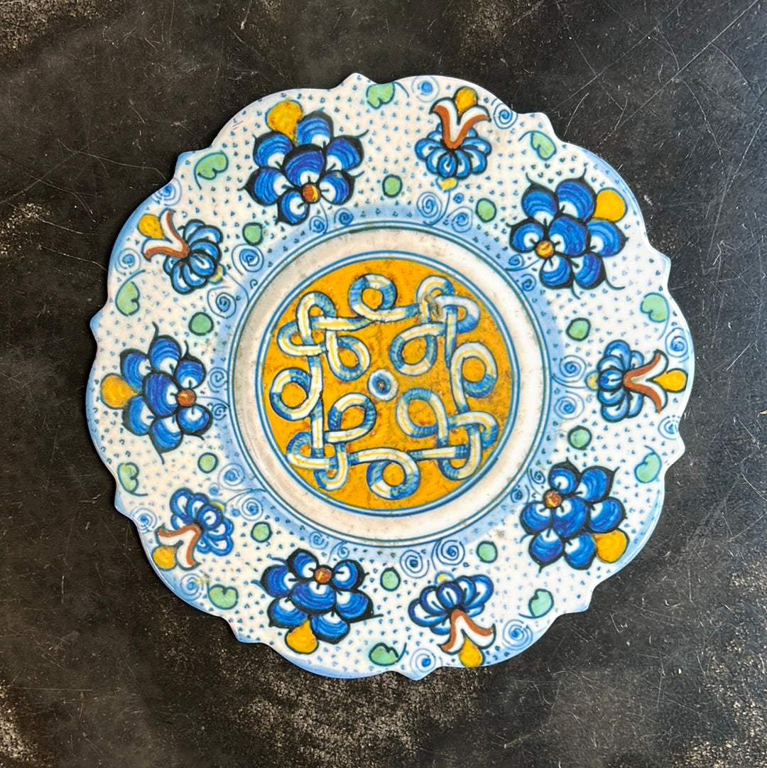 Sottopiatto frutta piastra Vito Nesta Illusions giallo blu ceramiche