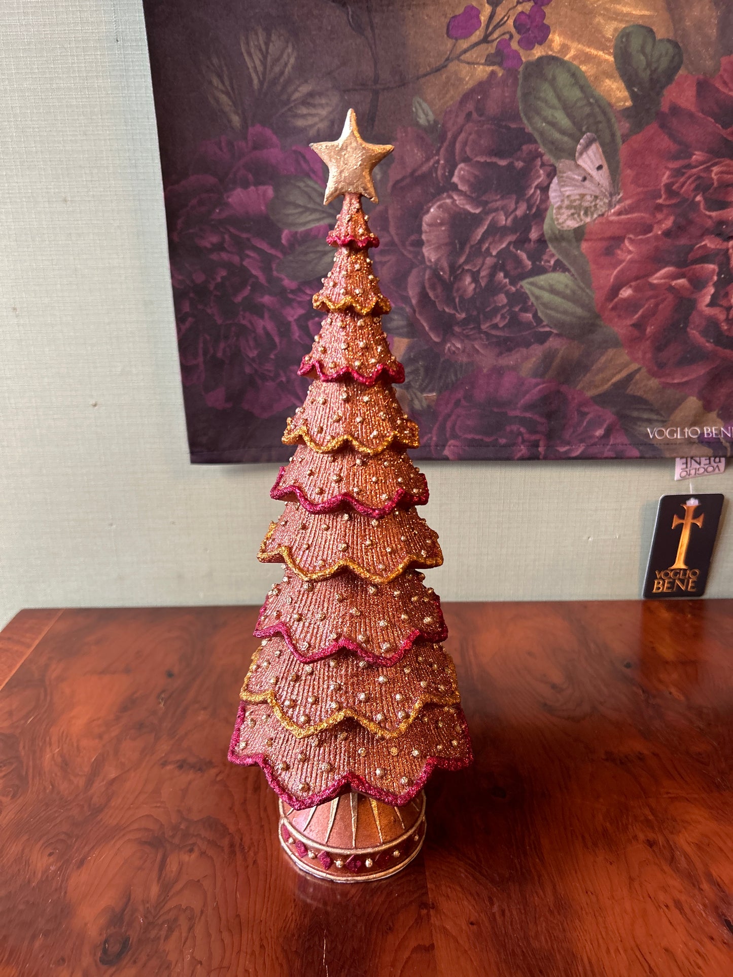 Albero di Natale in resina medio caramello stella e puntini