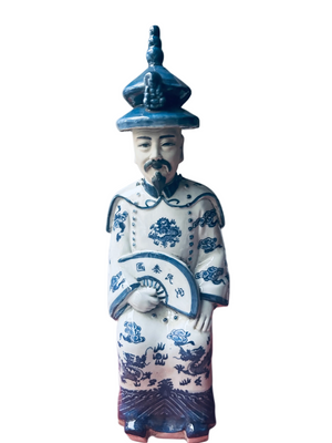 Statuetta dignitario cinese Bianco e blu