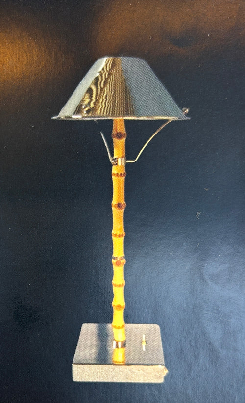 Lampada ricaricabile con stelo in bambù root chiaro finitura acciaio cm 40 Fabiola