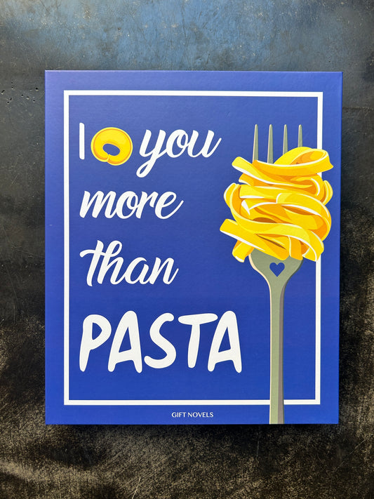 Libero regalo “I love you more than pasta”  con dosaspaghetti servispaghetti e grattuggia