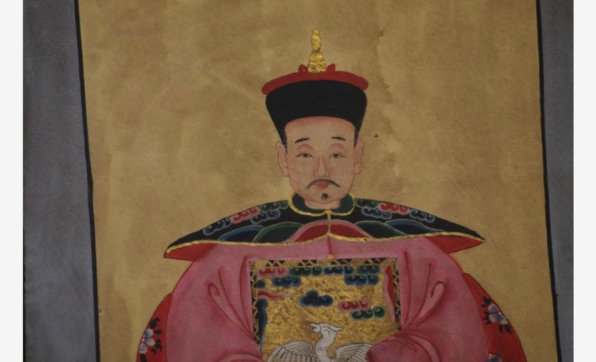 Coppia di ritratti di dignitari cinesi vestito rosa cm 100 x 50