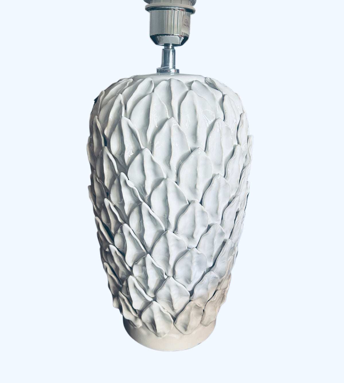 Base lampada in ceramica con foglie bianca