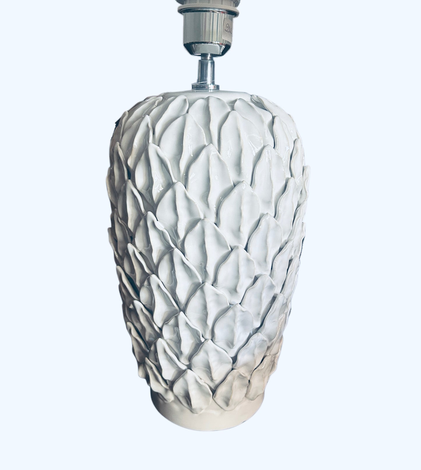 Base lampada in ceramica con foglie bianca