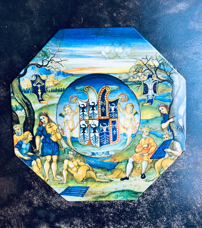Large blue yellow Vito Nesta Illusions charger plate