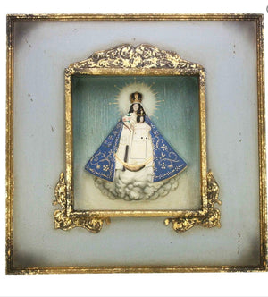 Madonna da appendere su nuvola azzurra legno e metallo