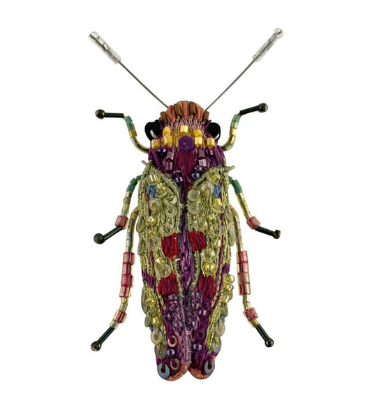 Spilla fatta a mano con perline Beetle verde Trovelore