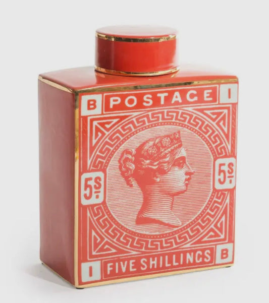 Grande vaso/vasetto portaoggetti in ceramica con fracobollo rosso