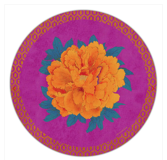 Sottopiatto Panarea Ikat fiore arancio fondo   Malva cm 34