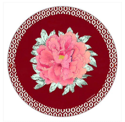 Sottopiatto Panarea Ikat fiore rosa su Bordeaux cm 34