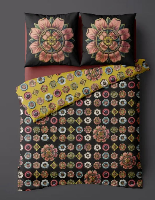 Completo  da letto copripiumino e due copricuscini Rosette