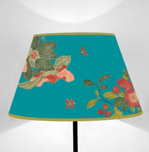 Paralume tronco di cono fiori su blu pavone cm 40