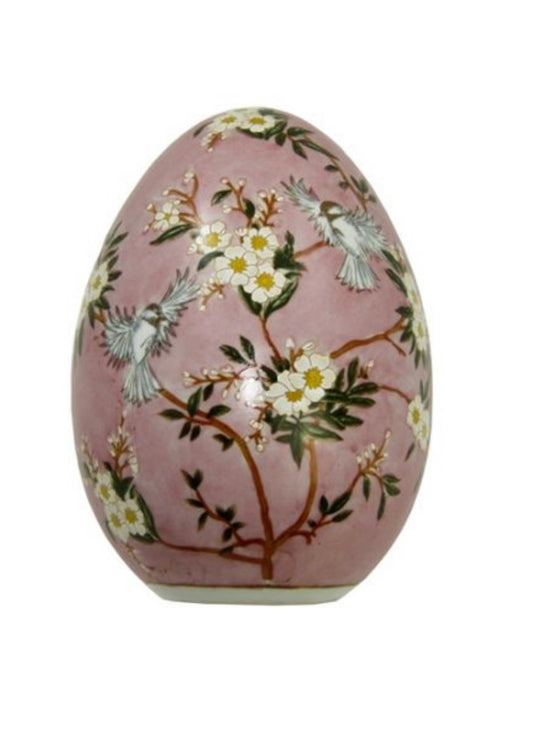 Uovo in ceramica medio giardino rosa
