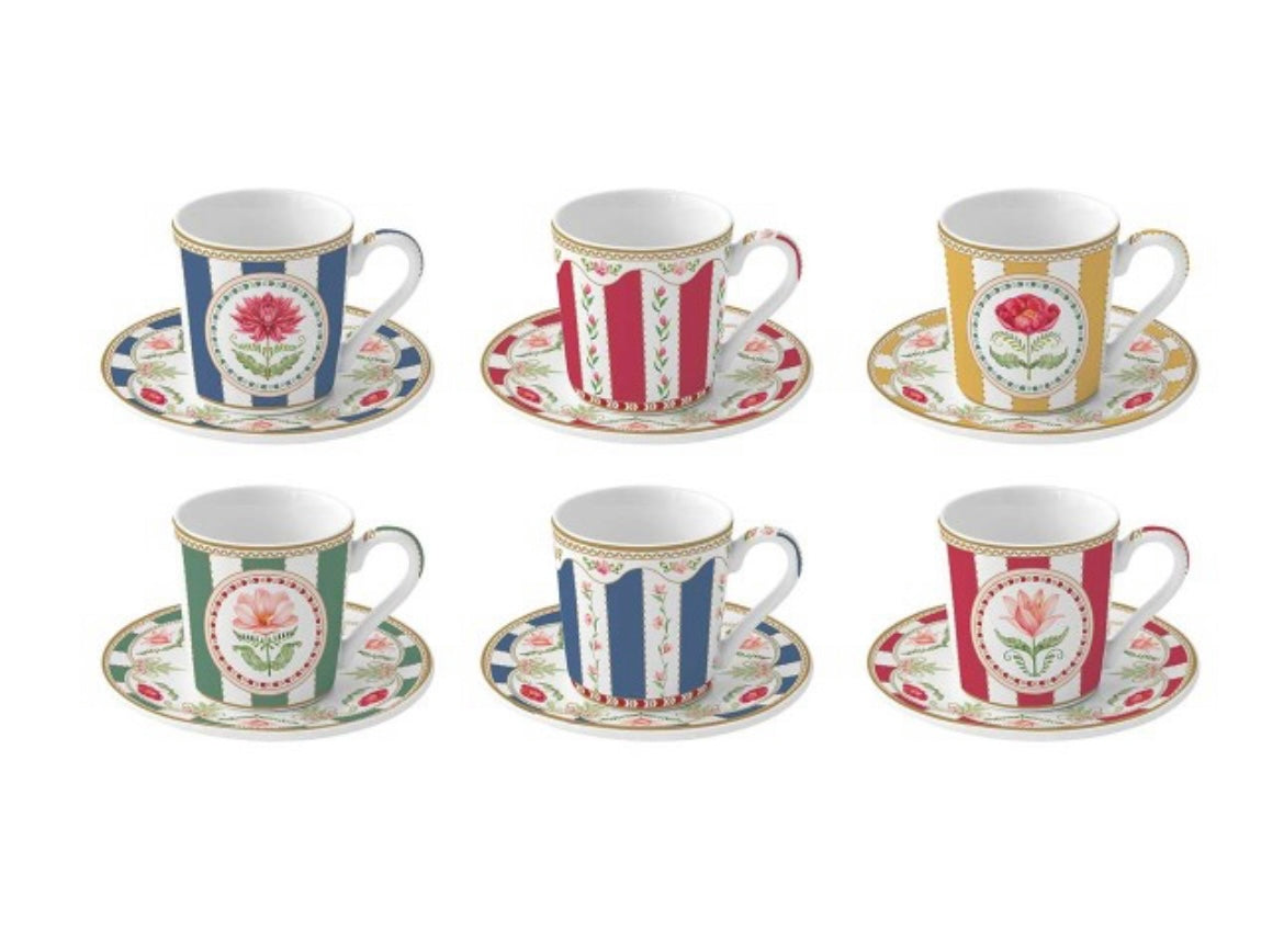 Set sei Tazzine caffe’ Flowery con confezione regalo