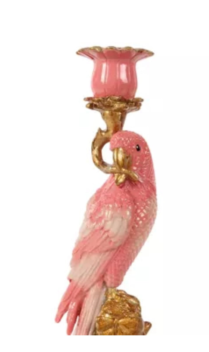 Candeliere pappagallo rosa in resina