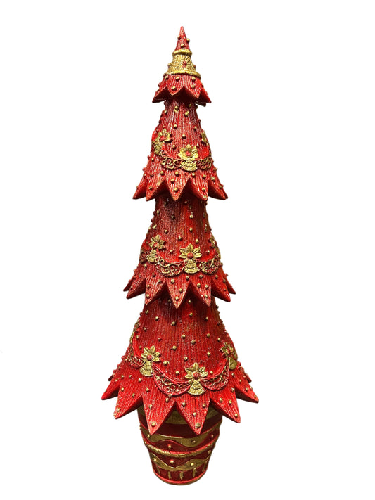 Albero  di Natale  in resina grande rosso vasetto festoni
