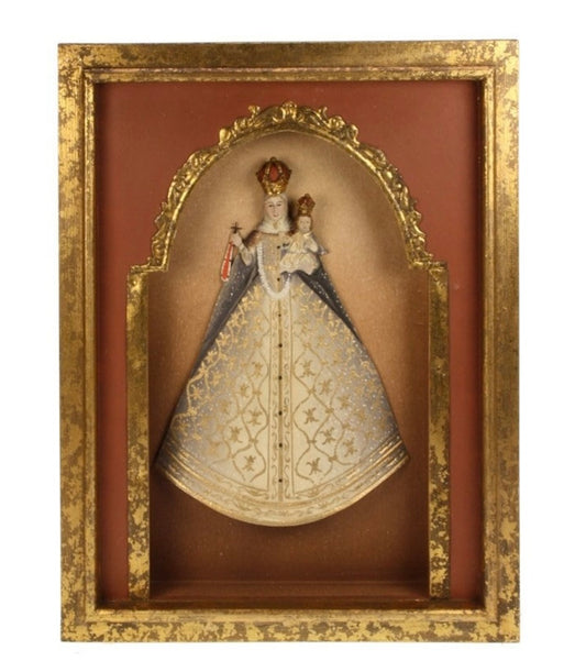 Madonna  da appendere con bambino scatola marrone