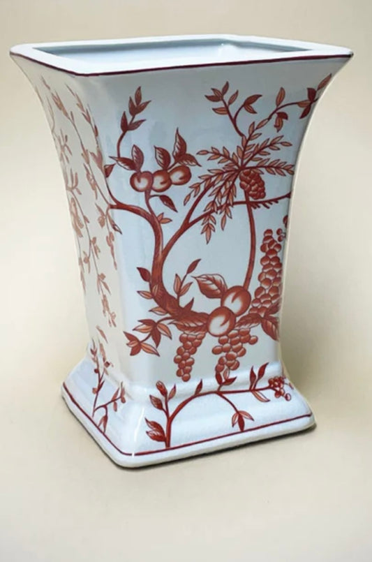 Dark orange chinoiserie vase