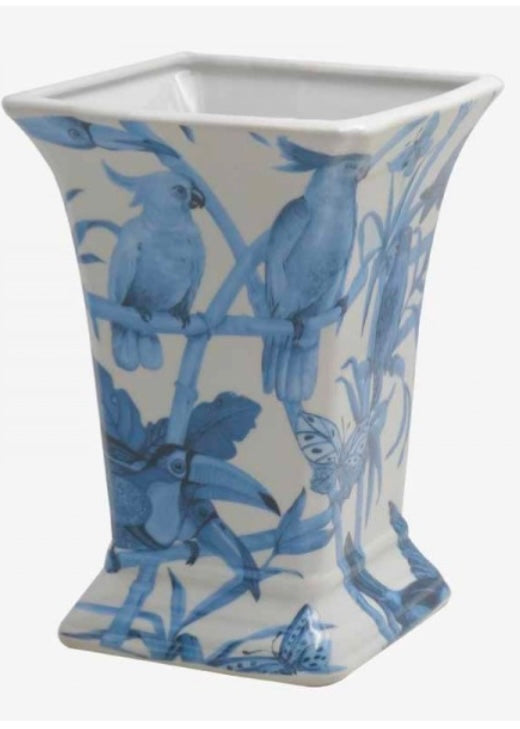 Vaso portafiori quadrato pappagalli blu