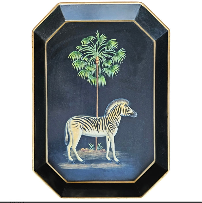 Vassoio rettangolare zebra fondo nero Les Ottomans
