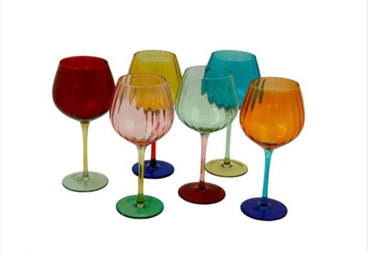 Set of six Rainbow wine glasses