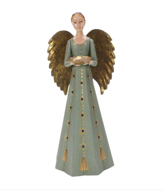 Angelo medio verde fiori con piatto