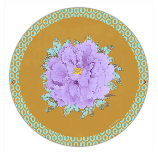 Sottopiatto Panarea Ikat fiore viola su senape cm 34