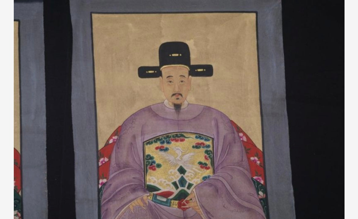 Coppia di ritratti di dignitari cinesi vestito viola cm100 x 50