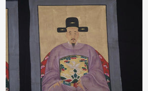 Coppia di ritratti di dignitari cinesi vestito viola cm100 x 50